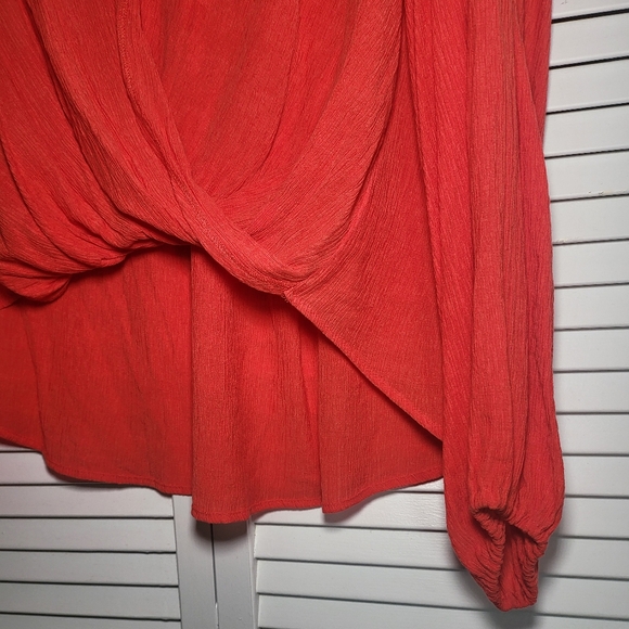 FP Faux-wrap Long Sleeve Top Flame Orange M Boho style blouse - Picture 7 of 9